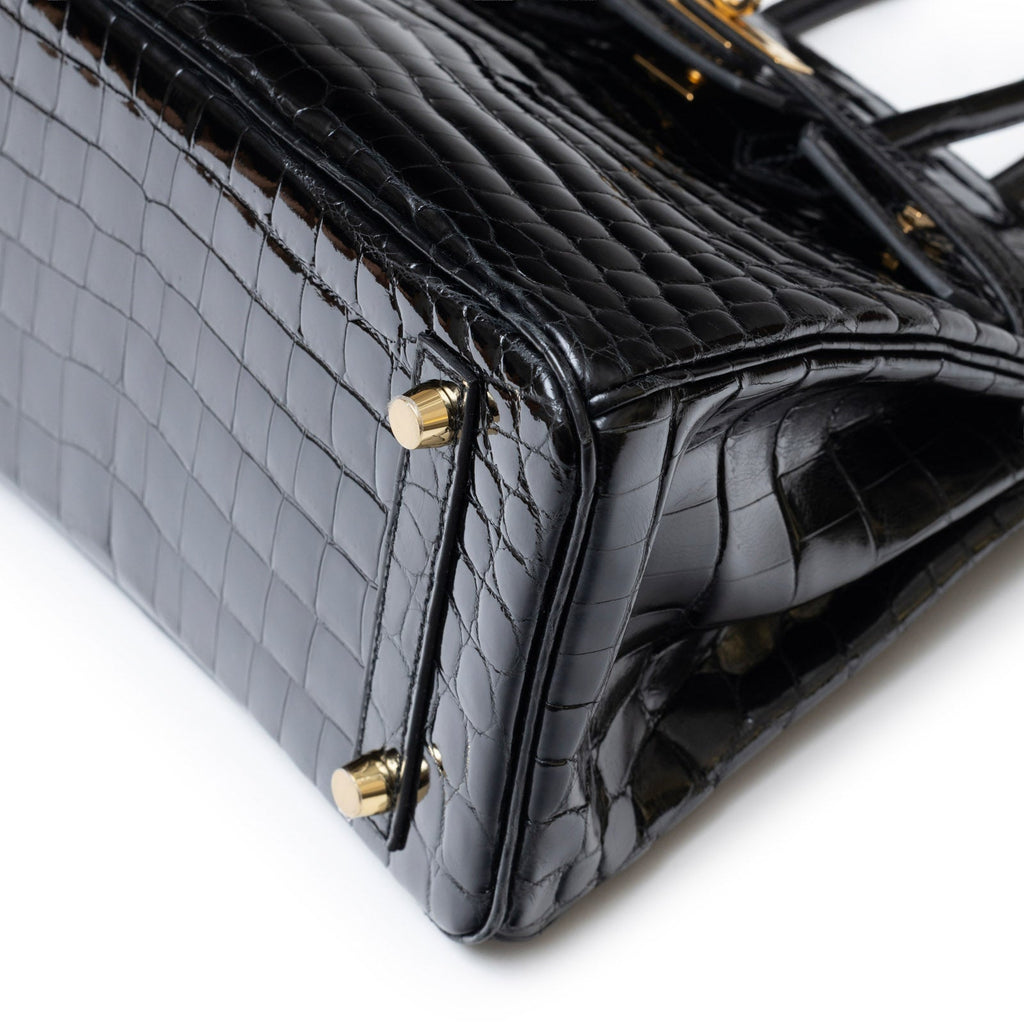 Hermès Birkin 25 Black Shiny Niloticus Crocodile Gold Hardware