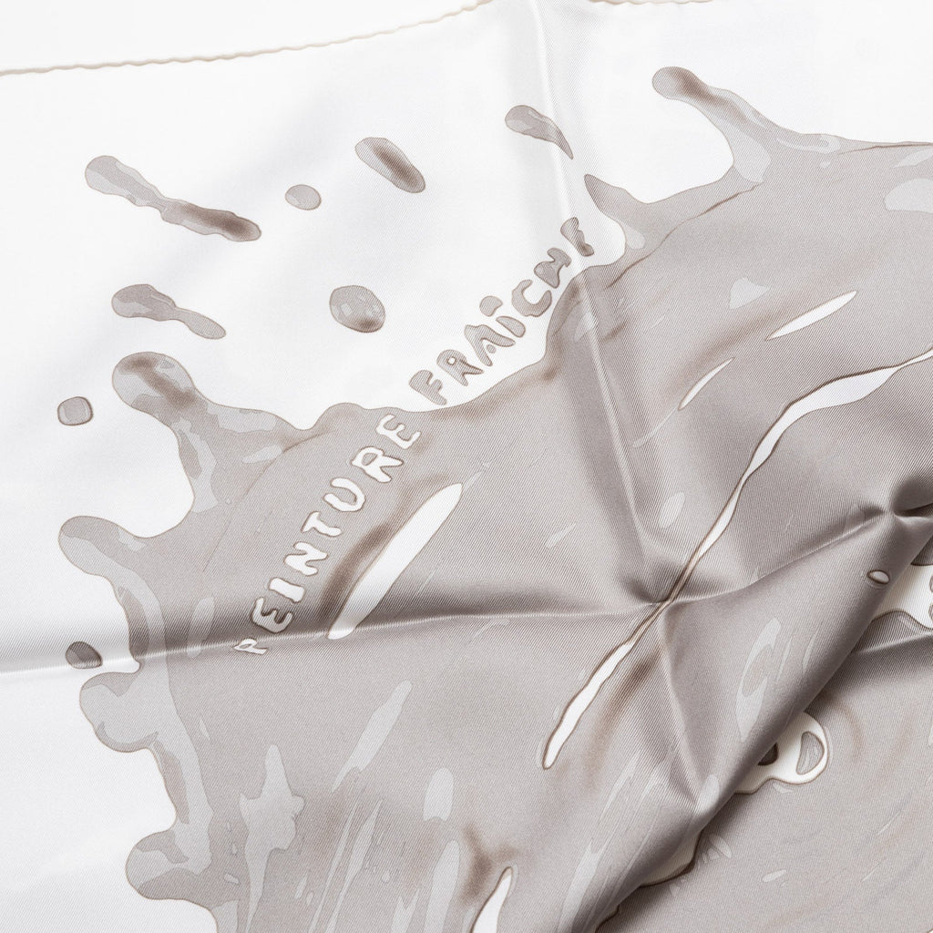 Hermès Carre Scarf 90 Peinture Fraiche Blanc/Sepia