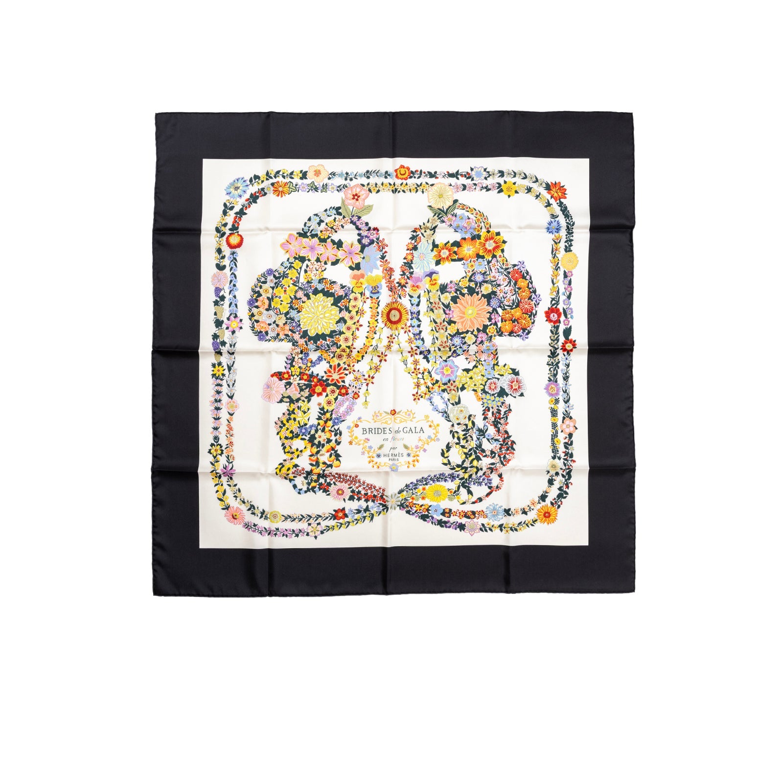 Hermès Brides de Gala en Fleurs Scarf 90 Su/Black/Ivory/Multi