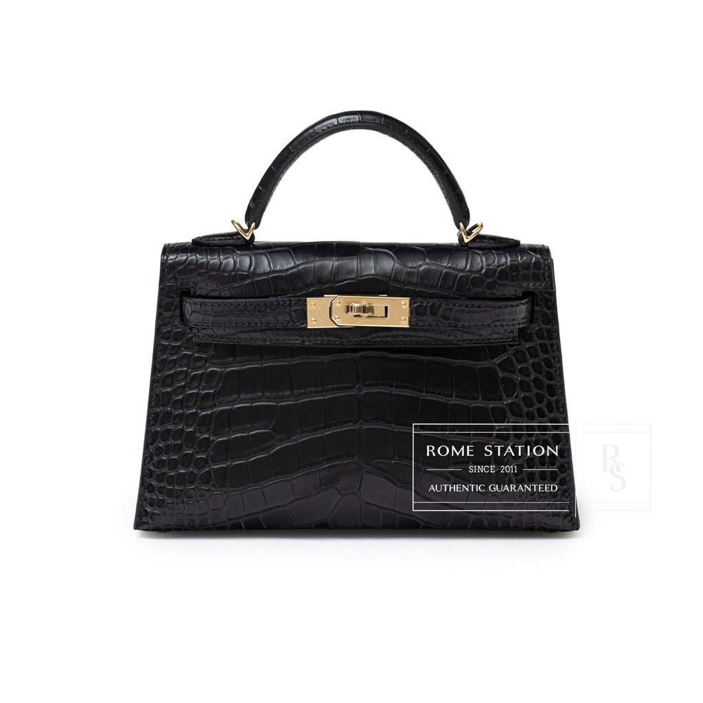 Hermès Special Order HSS Horseshoe Mini Kelly II Black/Blue Matte Alligator Permabrass Hardware