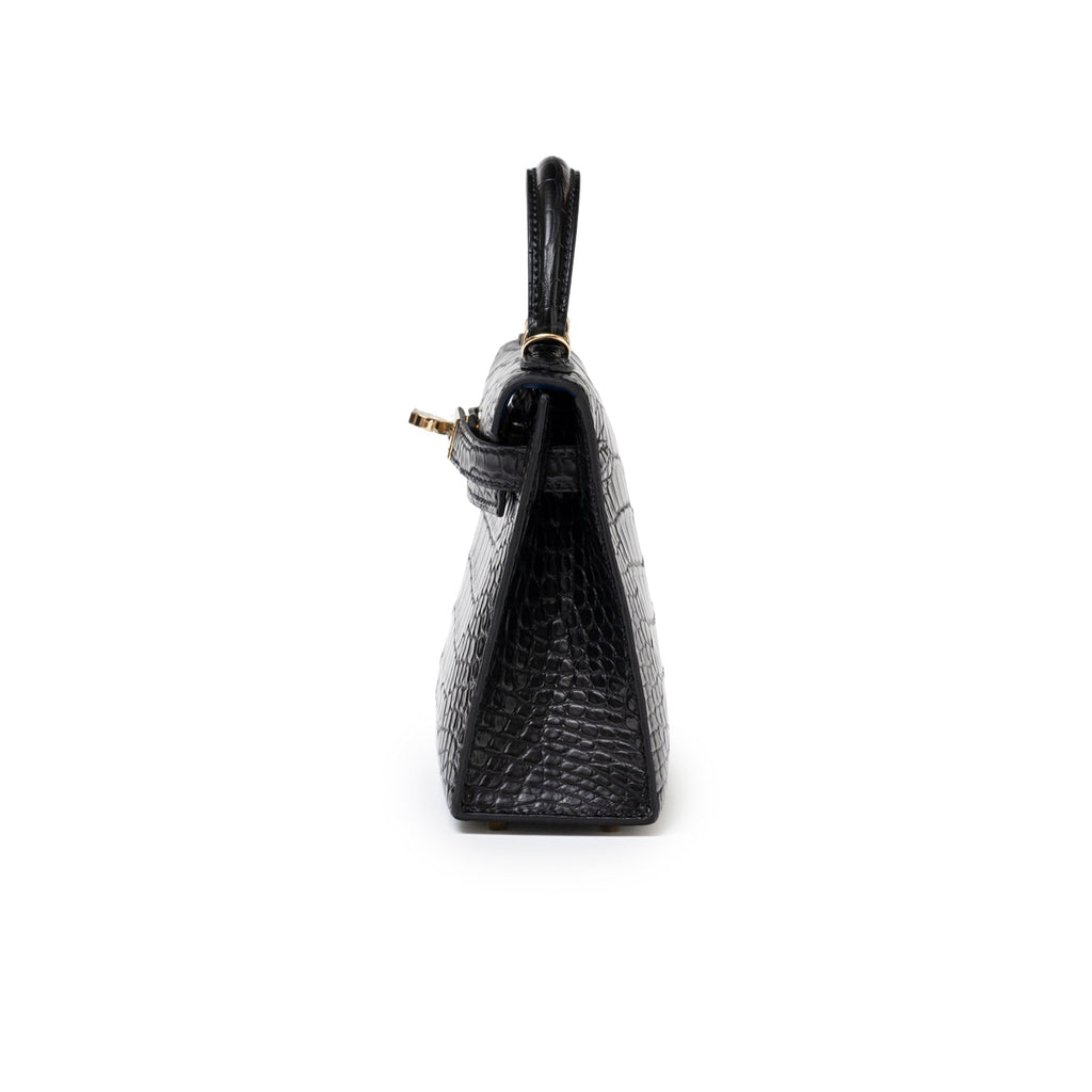 Hermès Special Order HSS Horseshoe Mini Kelly II Black/Blue Matte Alligator Permabrass Hardware