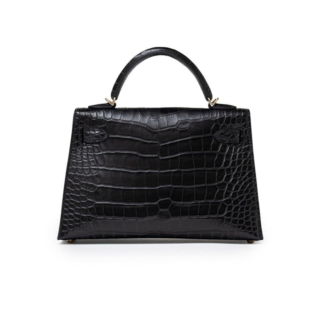 Hermès Special Order HSS Horseshoe Mini Kelly II Black/Blue Matte Alligator Permabrass Hardware