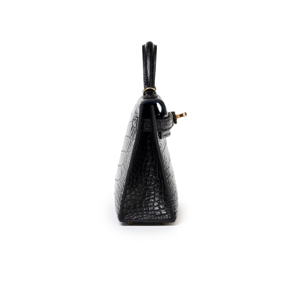 Hermès Special Order HSS Horseshoe Mini Kelly II Black/Blue Matte Alligator Permabrass Hardware
