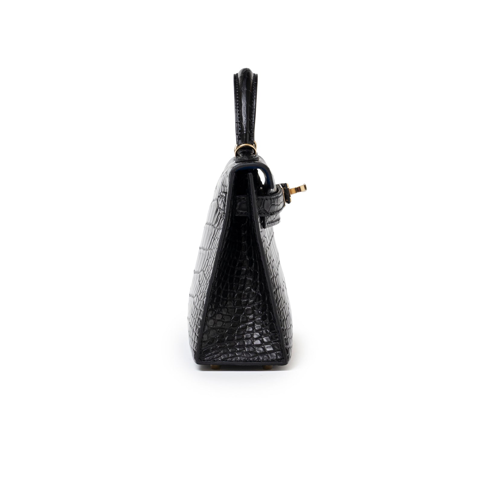 Hermès Special Order HSS Horseshoe Mini Kelly II Black/Blue Matte Alligator Permabrass Hardware