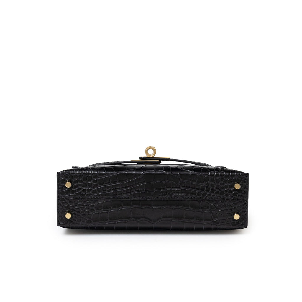 Hermès Special Order HSS Horseshoe Mini Kelly II Black/Blue Matte Alligator Permabrass Hardware