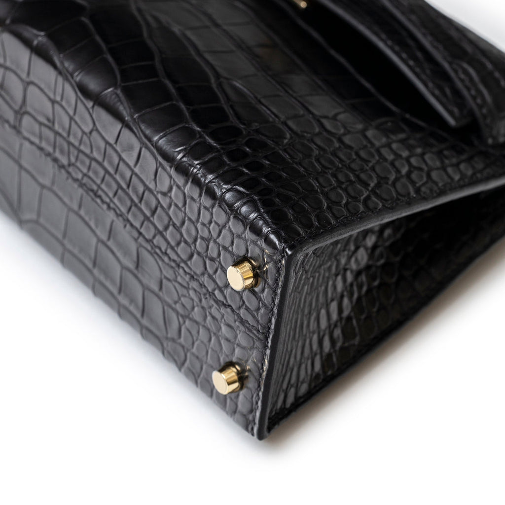 Hermès Special Order HSS Horseshoe Mini Kelly II Black/Blue Matte Alligator Permabrass Hardware
