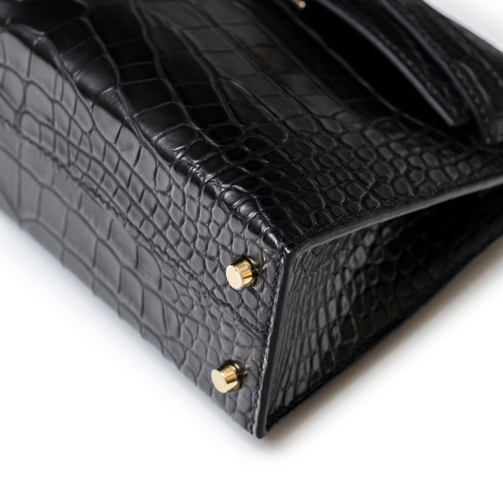 Hermès Special Order HSS Horseshoe Mini Kelly II Black/Blue Matte Alligator Permabrass Hardware