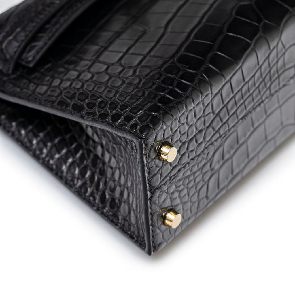 Hermès Special Order HSS Horseshoe Mini Kelly II Black/Blue Matte Alligator Permabrass Hardware