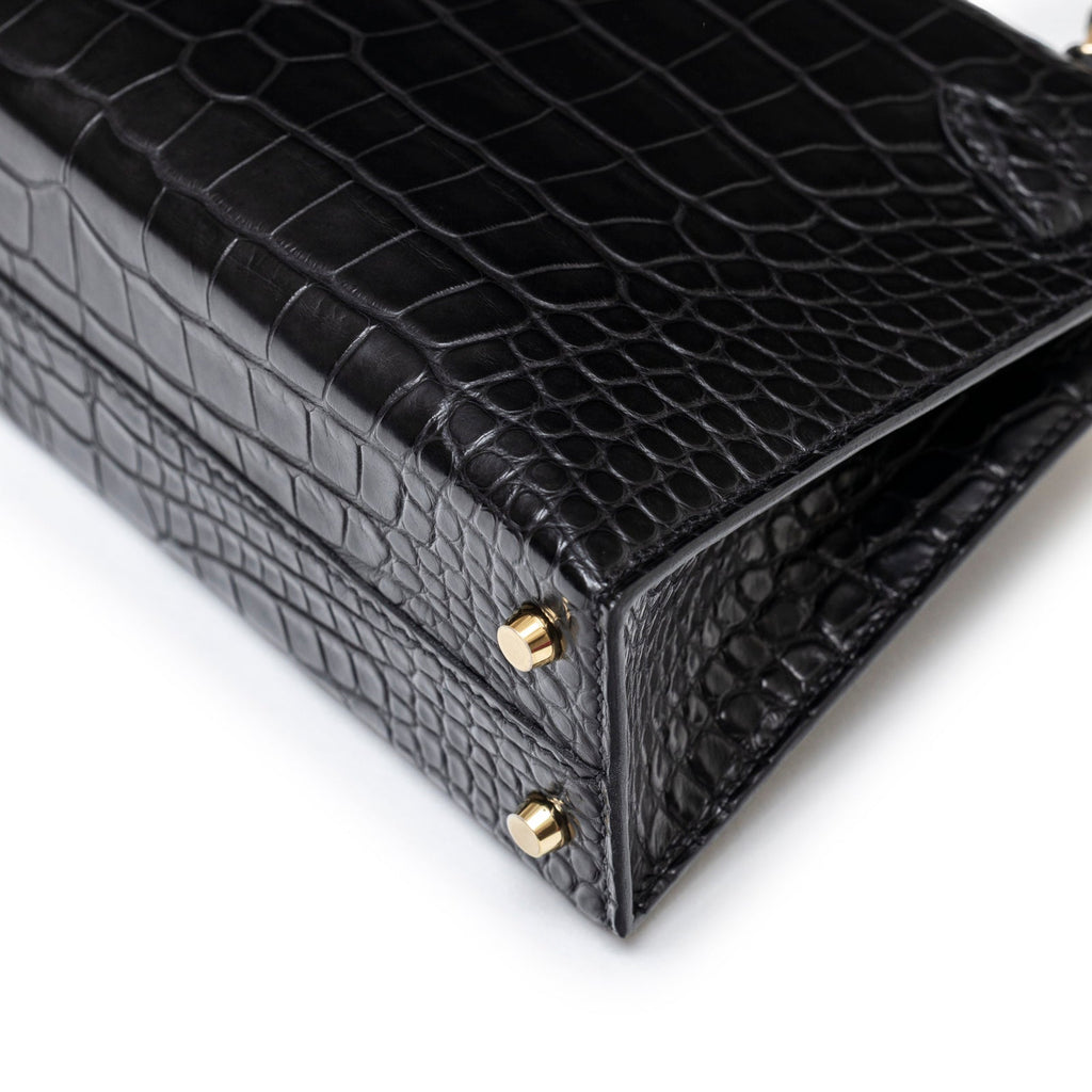 Hermès Special Order HSS Horseshoe Mini Kelly II Black/Blue Matte Alligator Permabrass Hardware