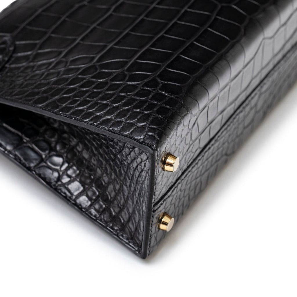 Hermès Special Order HSS Horseshoe Mini Kelly II Black/Blue Matte Alligator Permabrass Hardware