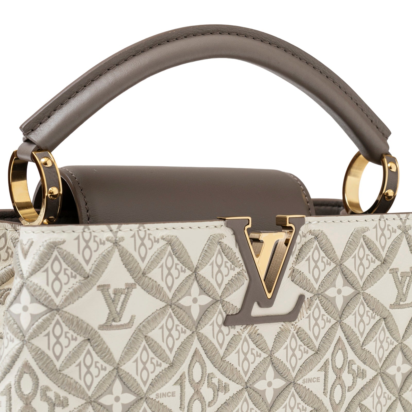 Louis Vuitton Since 1854 Embroidered Capucines BB Ecru/Taupe Calf Gold Hardware