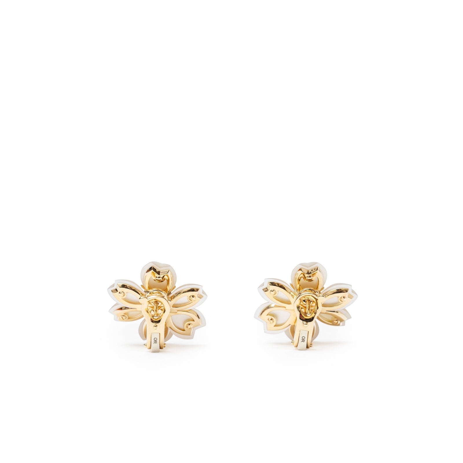 Van Cleef & Arpels Rose de Noël Earrings Mini 18K yellow gold Diamond/Mother-of-pear