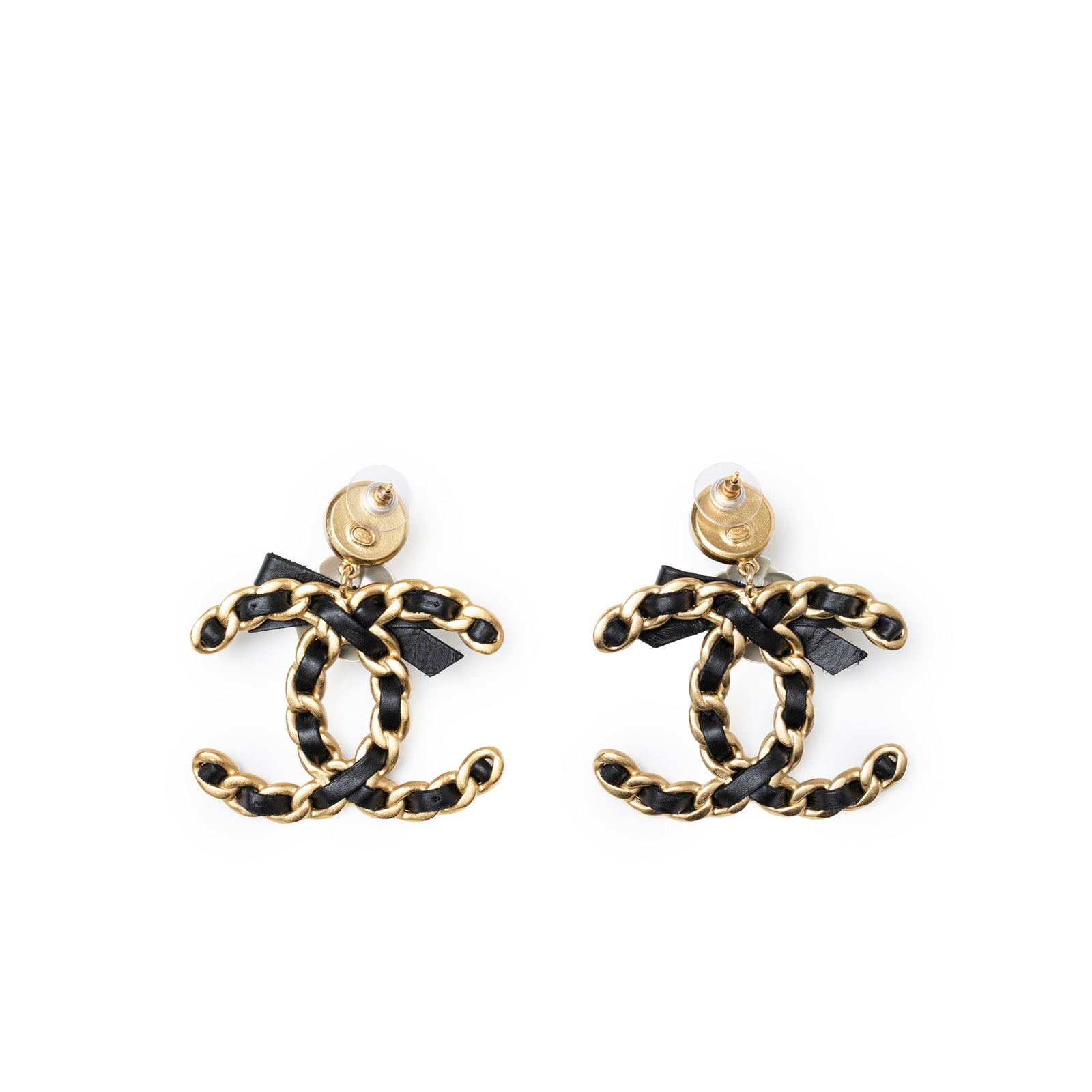 Chanel Black Bow With Camellia CC Earrings Gold Hardware