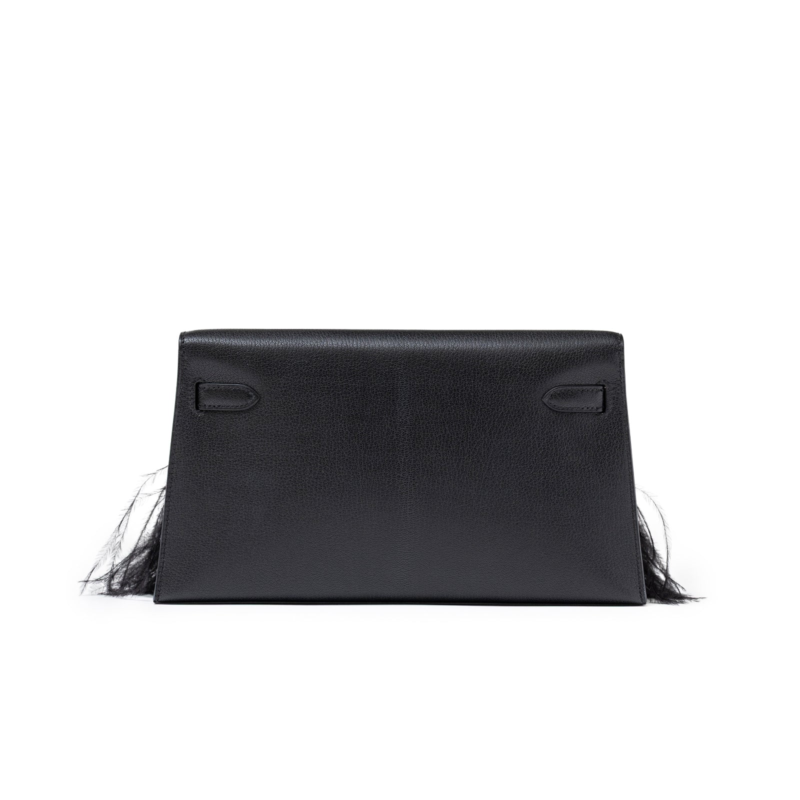 Hermès Kelly Elan Black Chevre Chamkila and Ostrich Feather Palladium Hardware