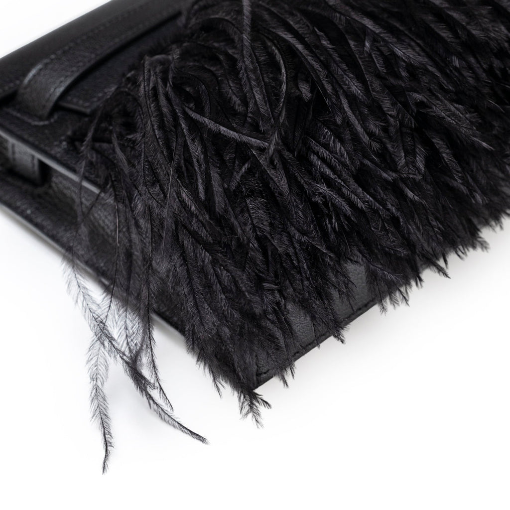 Hermès Kelly Elan Black Chevre Chamkila and Ostrich Feather Palladium Hardware