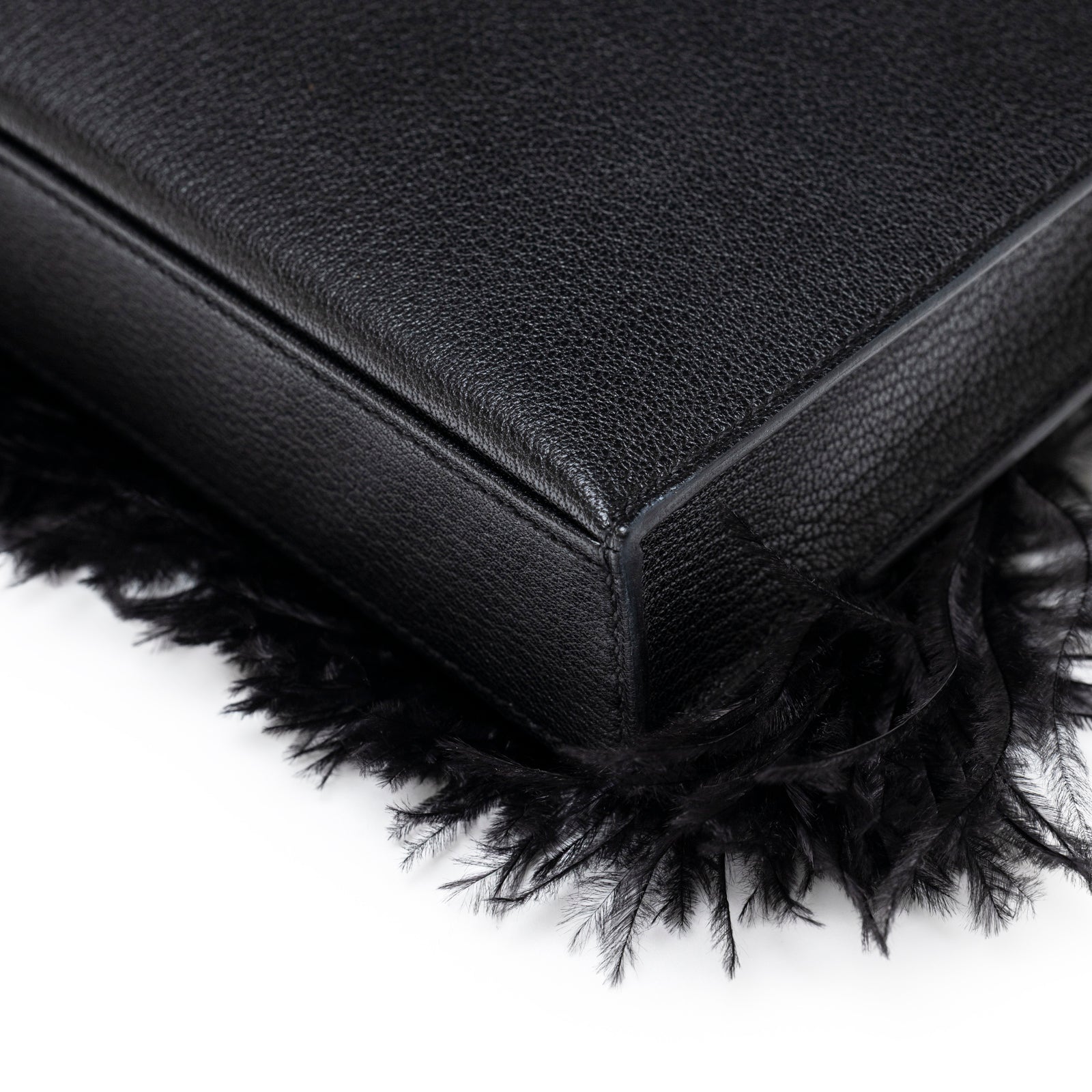Hermès Kelly Elan Black Chevre Chamkila and Ostrich Feather Palladium Hardware