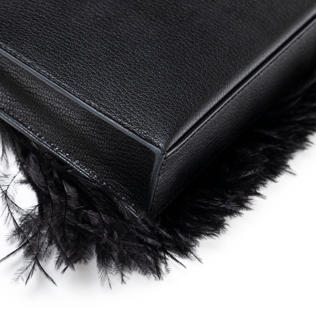 Hermès Kelly Elan Black Chevre Chamkila and Ostrich Feather Palladium Hardware