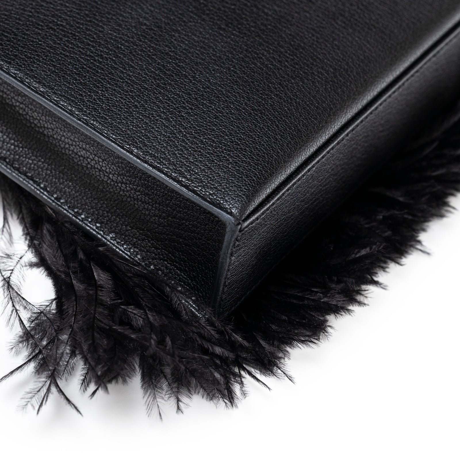 Hermès Kelly Elan Black Chevre Chamkila and Ostrich Feather Palladium Hardware