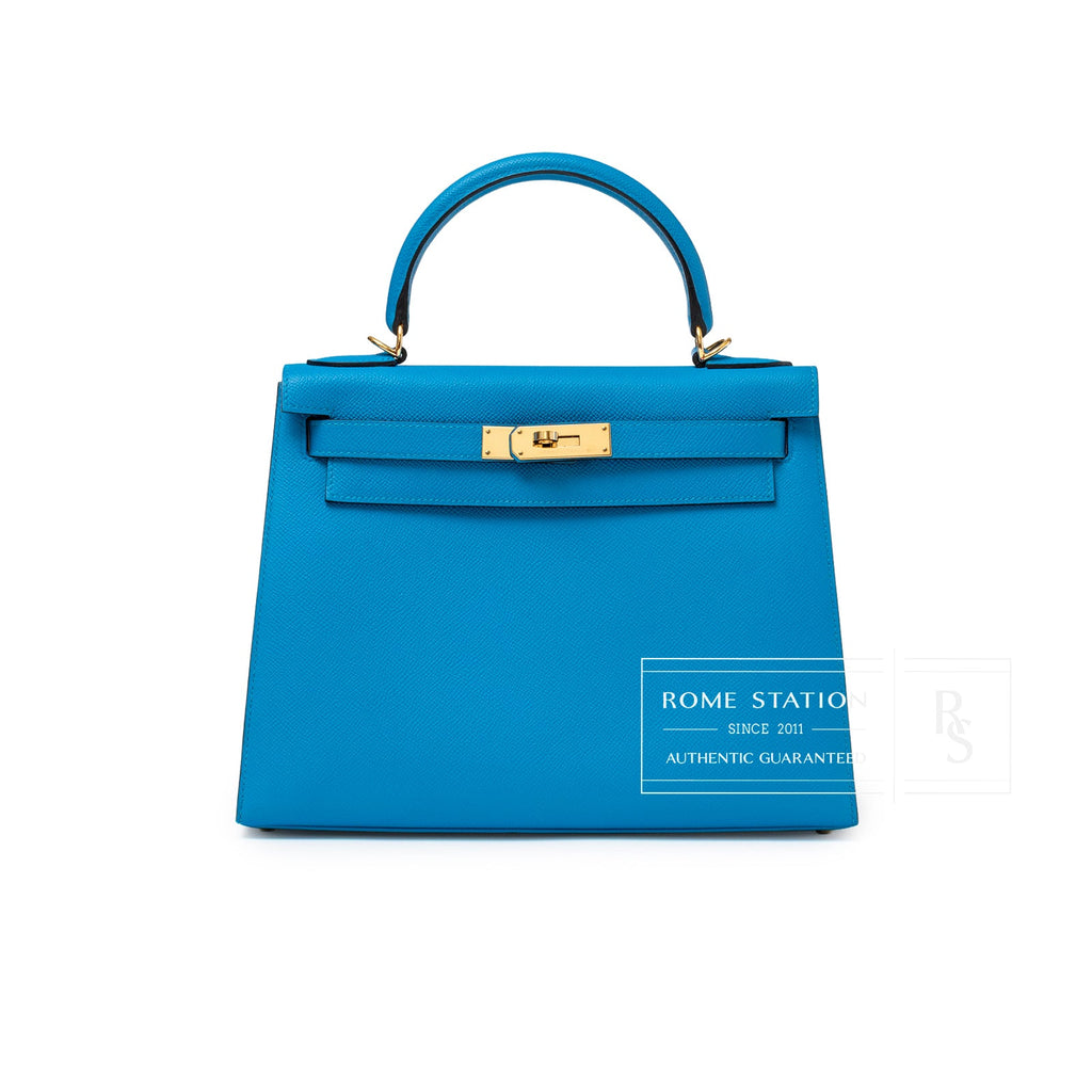 Hermès Kelly Sellier 28 Blue Zanzibar Epsom Gold Hardware