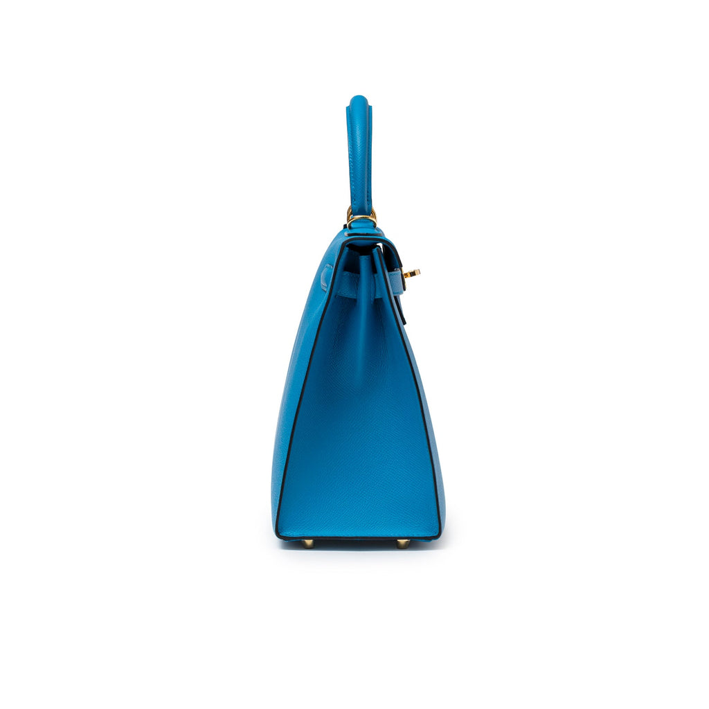 Hermès Kelly Sellier 28 Blue Zanzibar Epsom Gold Hardware