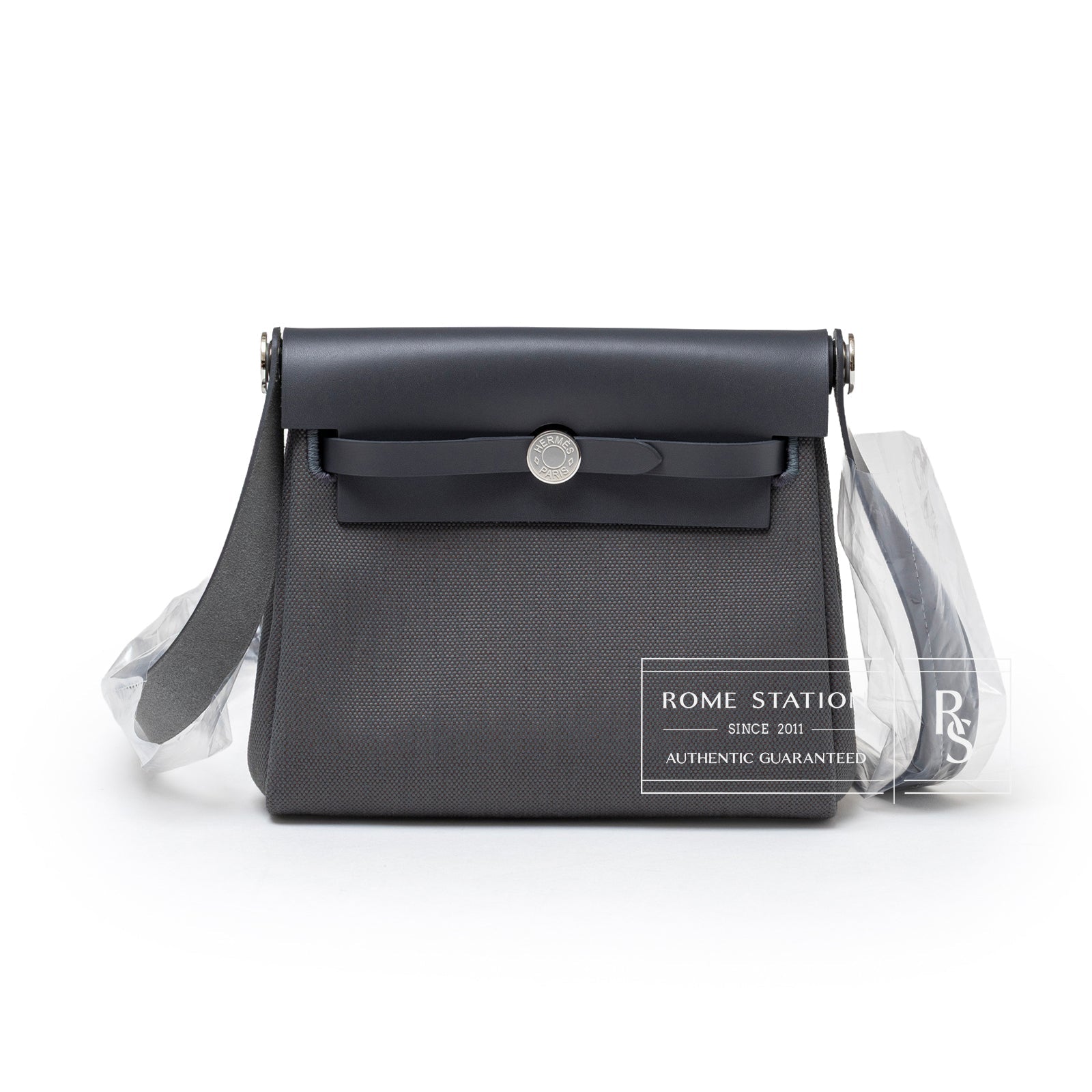 Hermès Mini Herbag Zip 20 Ardoise Toile and Vache Hunter Palladium Hardware