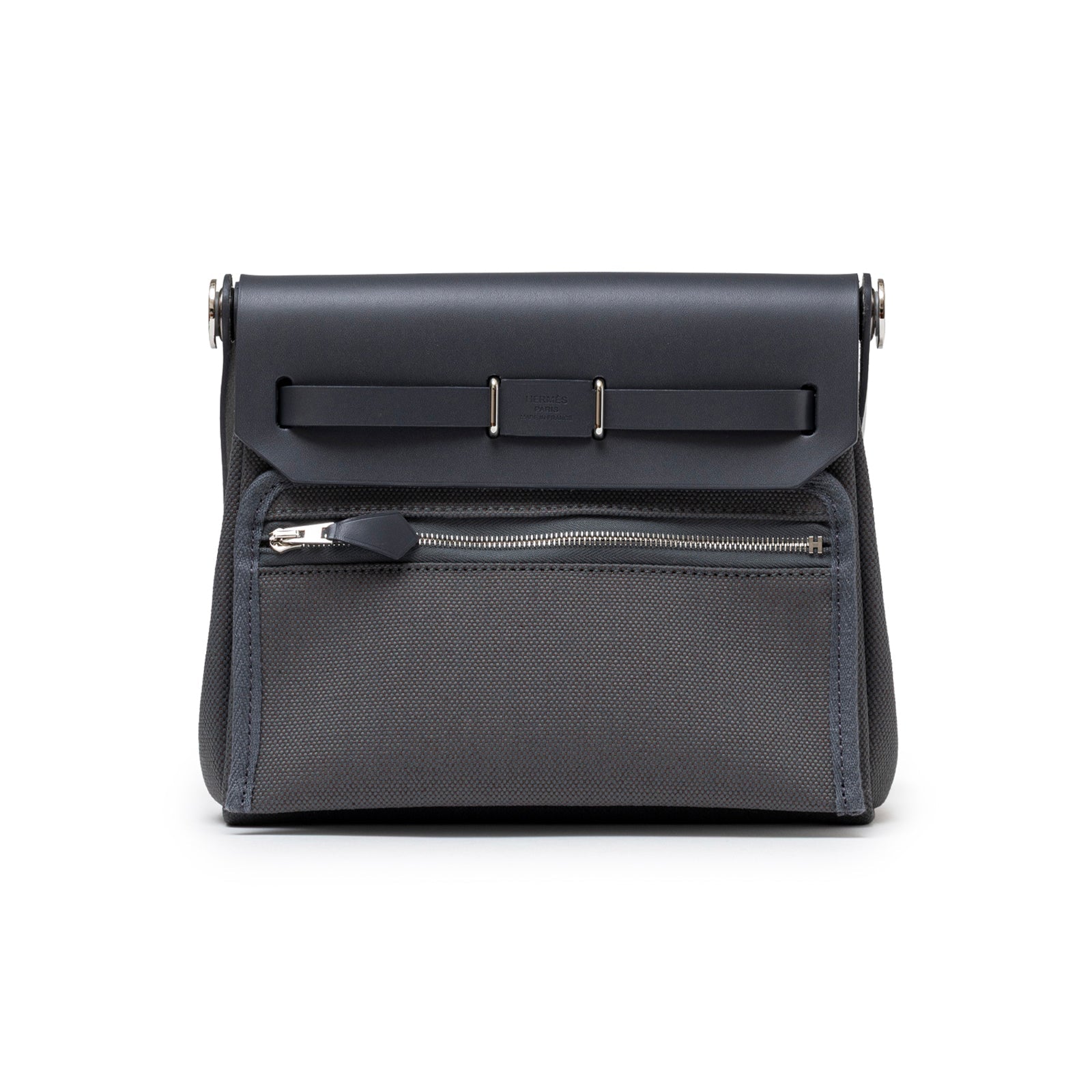 Hermès Mini Herbag Zip 20 Ardoise Toile and Vache Hunter Palladium Hardware