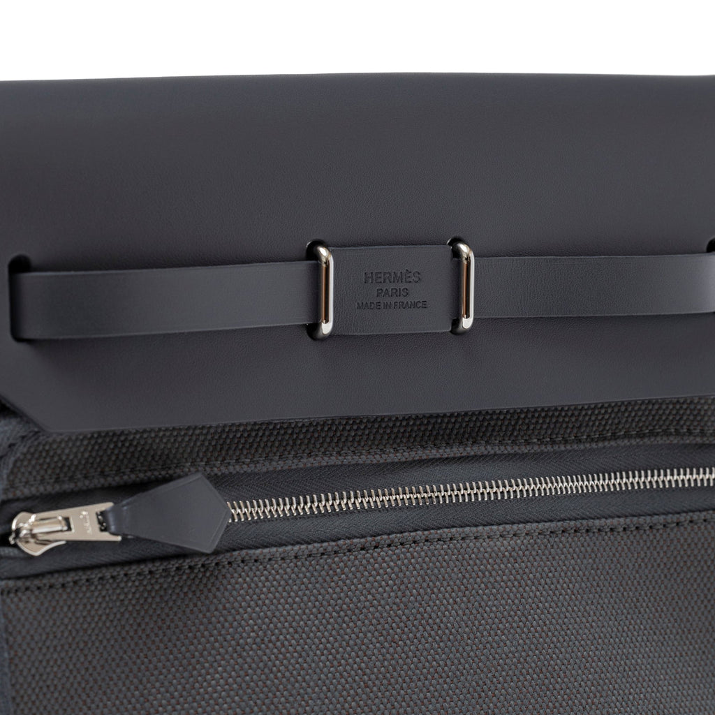 Hermès Mini Herbag Zip 20 Ardoise Toile and Vache Hunter Palladium Hardware