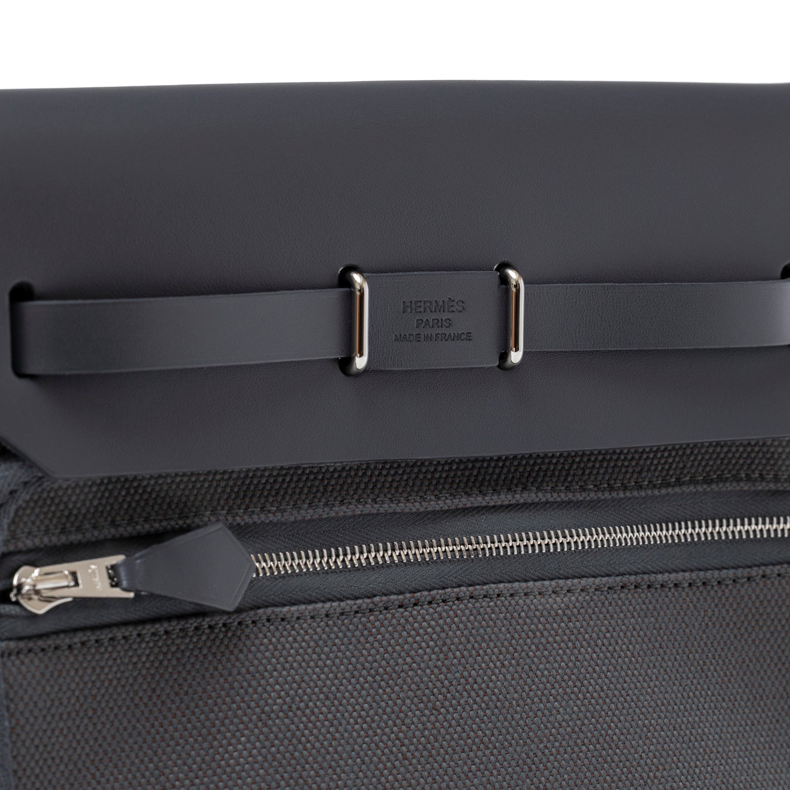 Hermès Mini Herbag Zip 20 Ardoise Toile and Vache Hunter Palladium Hardware