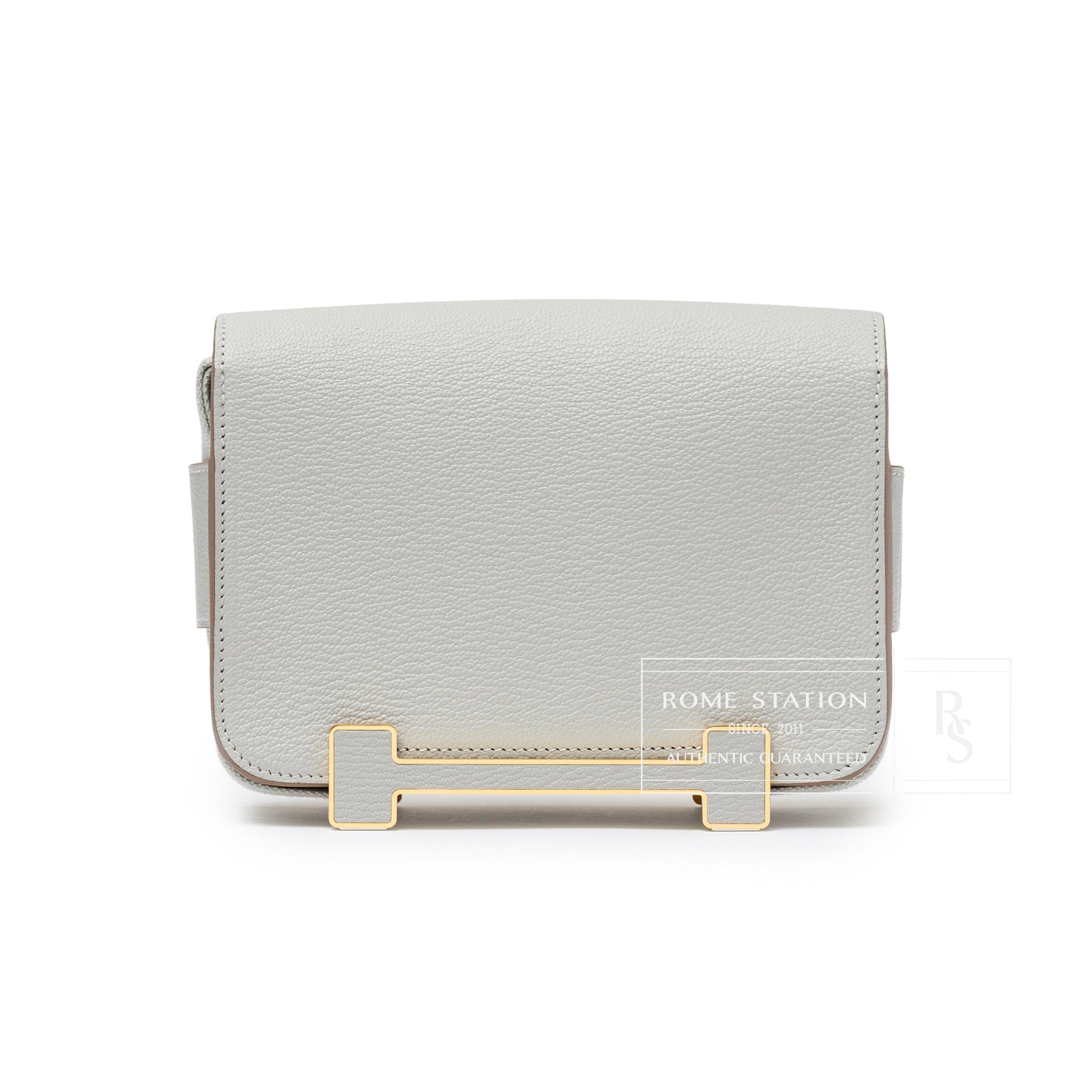 Hermès Geta Gris Perle Chevre Mysore Gold Hardware