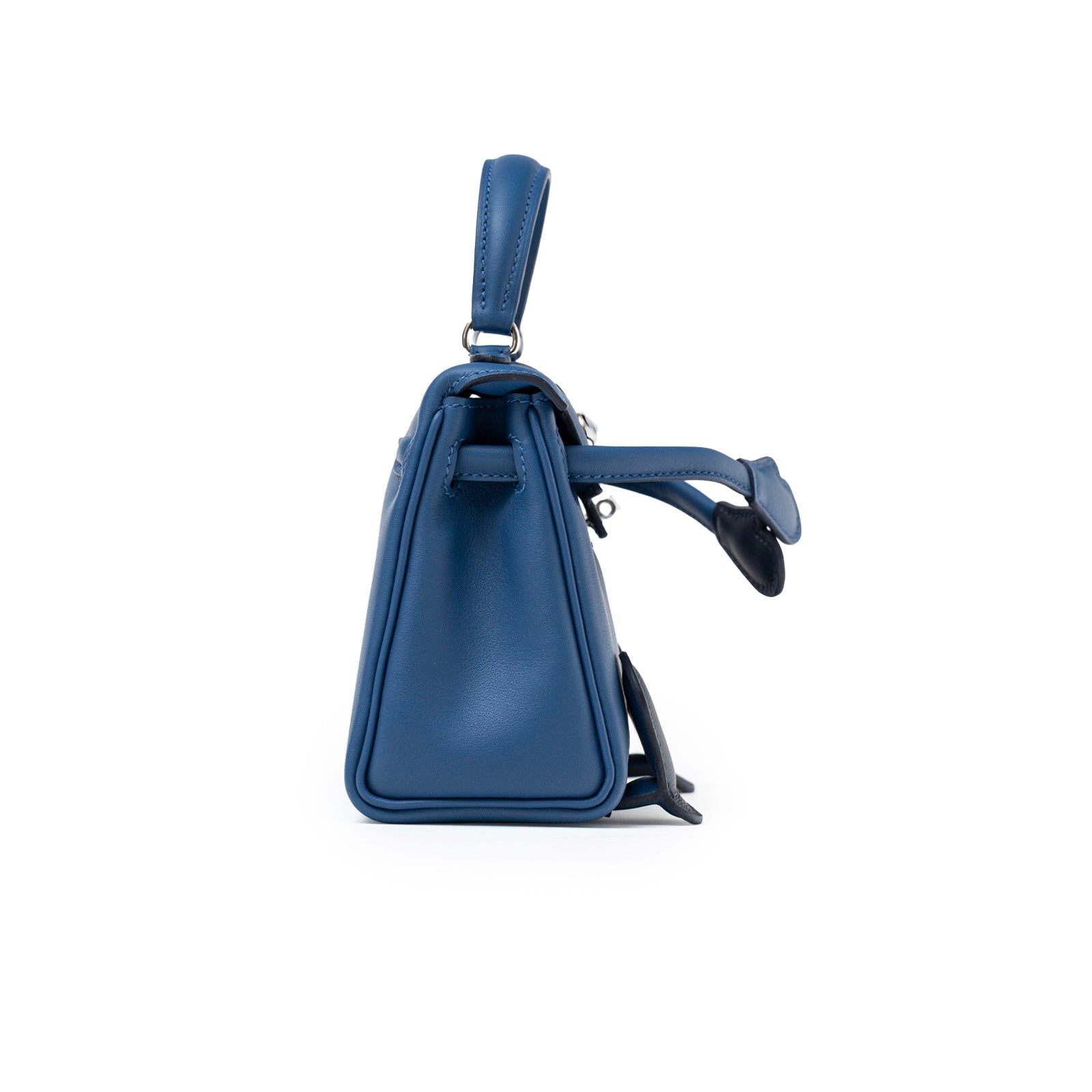Hermès Quelle Idolle Kelly Doll Blue Tie and Caban Swift Palladium Hardware