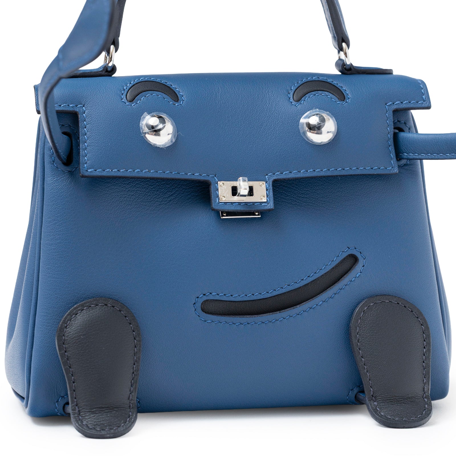 Hermès Quelle Idolle Kelly Doll Blue Tie and Caban Swift Palladium Hardware