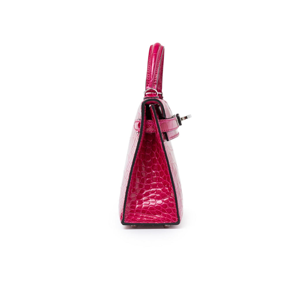 Hermès Mini Kelly II Sellier 20 Rose Mexico Shiny Alligator Palladium Hardware