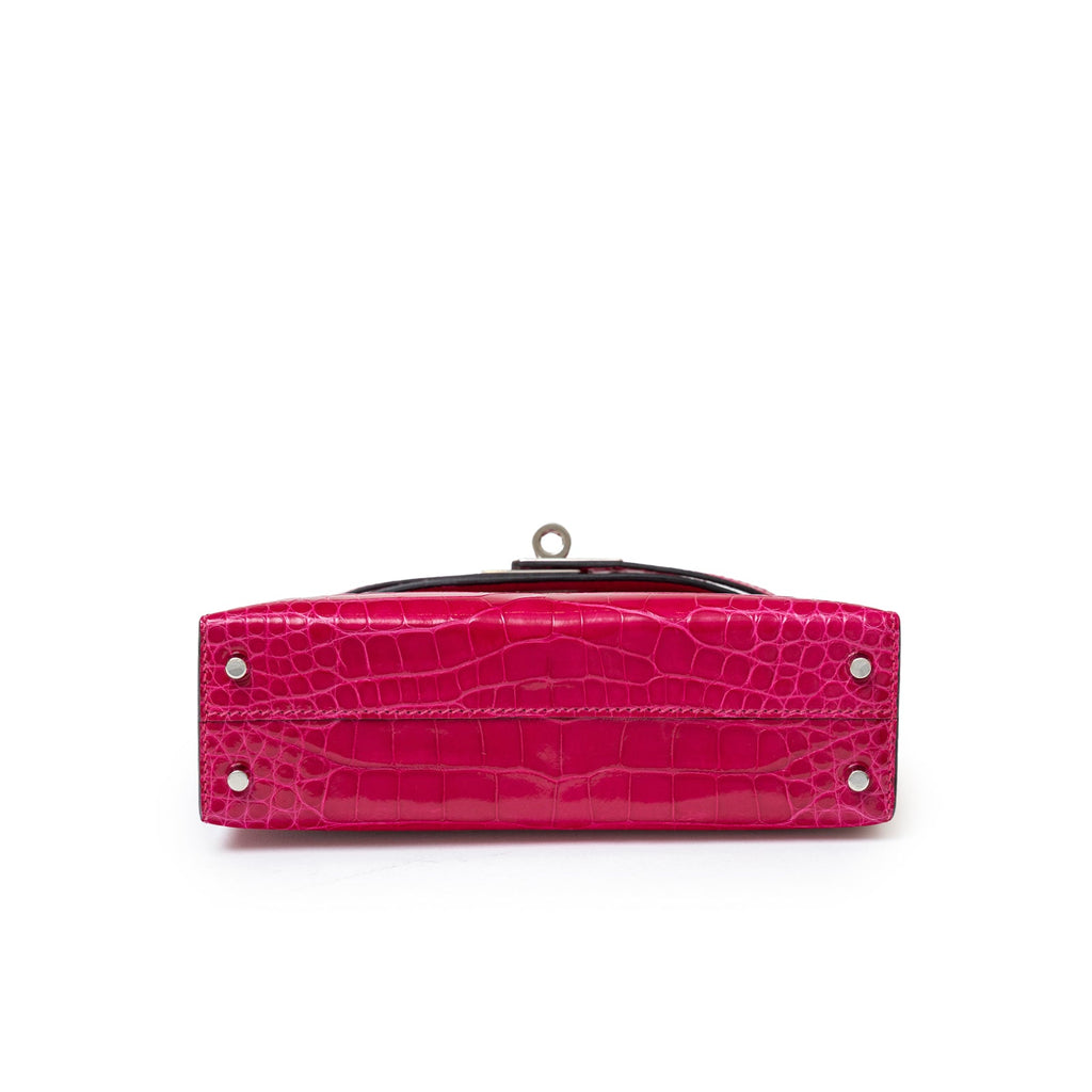 Hermès Mini Kelly II Sellier 20 Rose Mexico Shiny Alligator Palladium Hardware