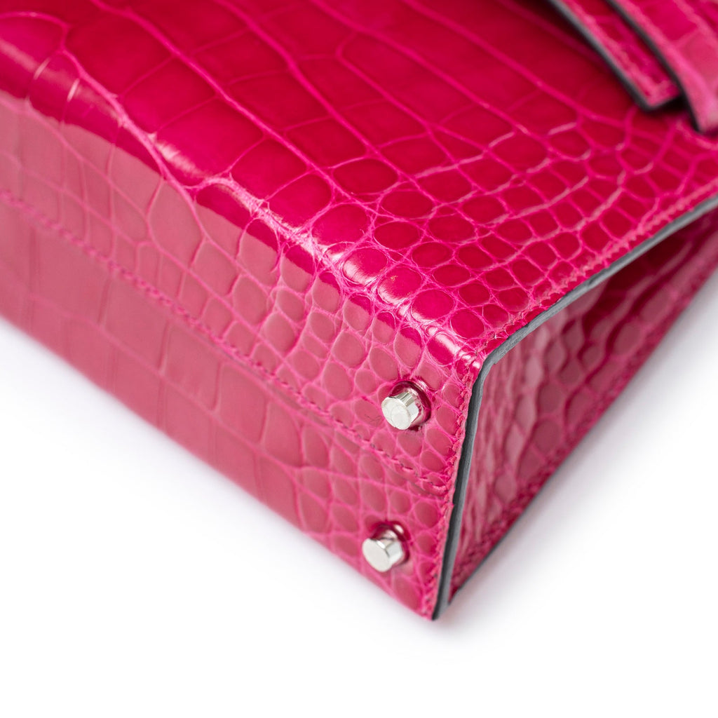 Hermès Mini Kelly II Sellier 20 Rose Mexico Shiny Alligator Palladium Hardware