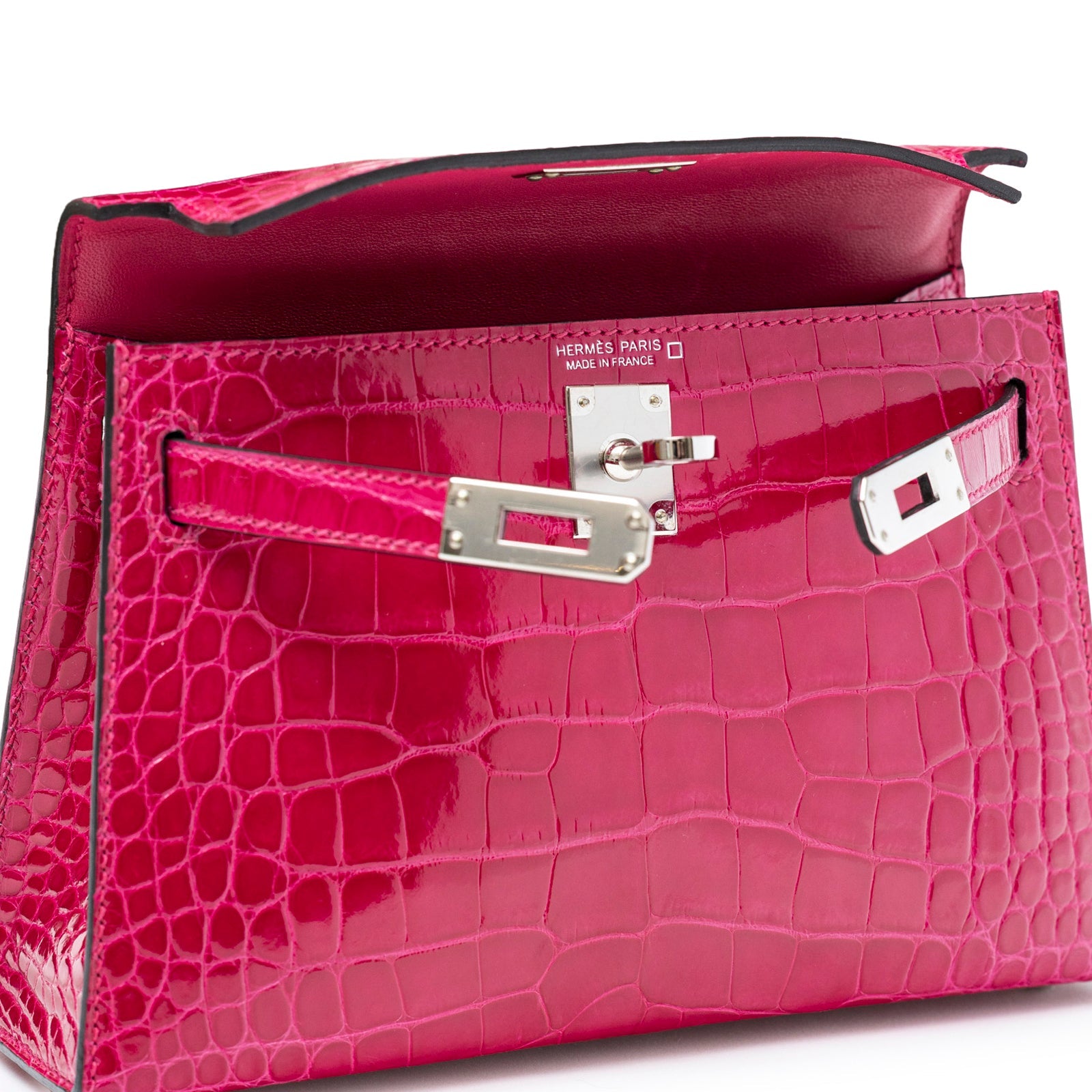Hermès Mini Kelly II Sellier 20 Rose Mexico Shiny Alligator Palladium Hardware