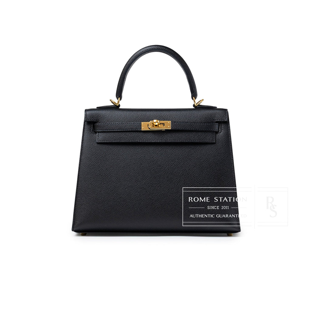 Hermès Kelly Sellier 25 Black Epsom Gold Hardware