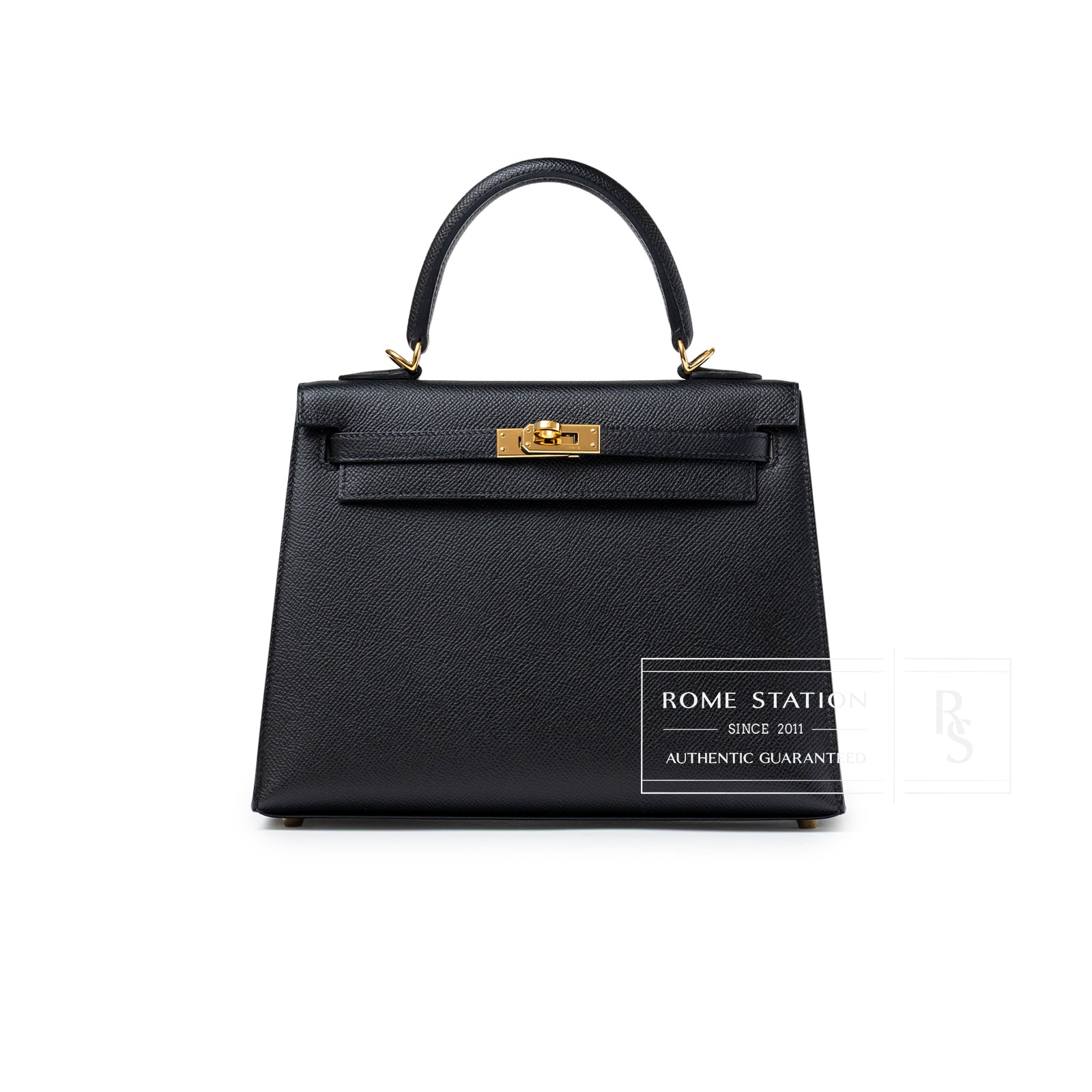 Hermès Kelly Sellier 25 Black Epsom Gold Hardware