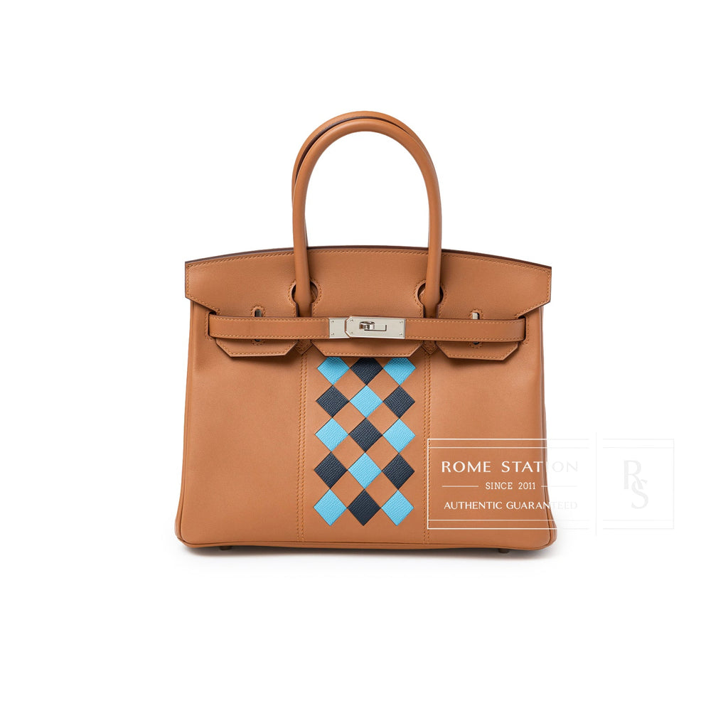 Hermès Birkin 30 Tressage Gold/Blue Du Nord/Blue Indigo Swift/Epsom Palladium Hardware