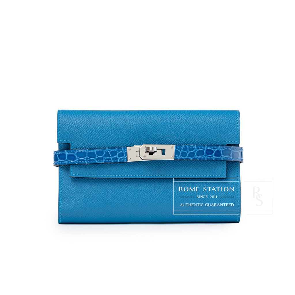 Hermès Kelly Depliant Medium Wallet Touch Mykonos/Blue Zellige Shiny Alligator/Epsom Palladium Hardware