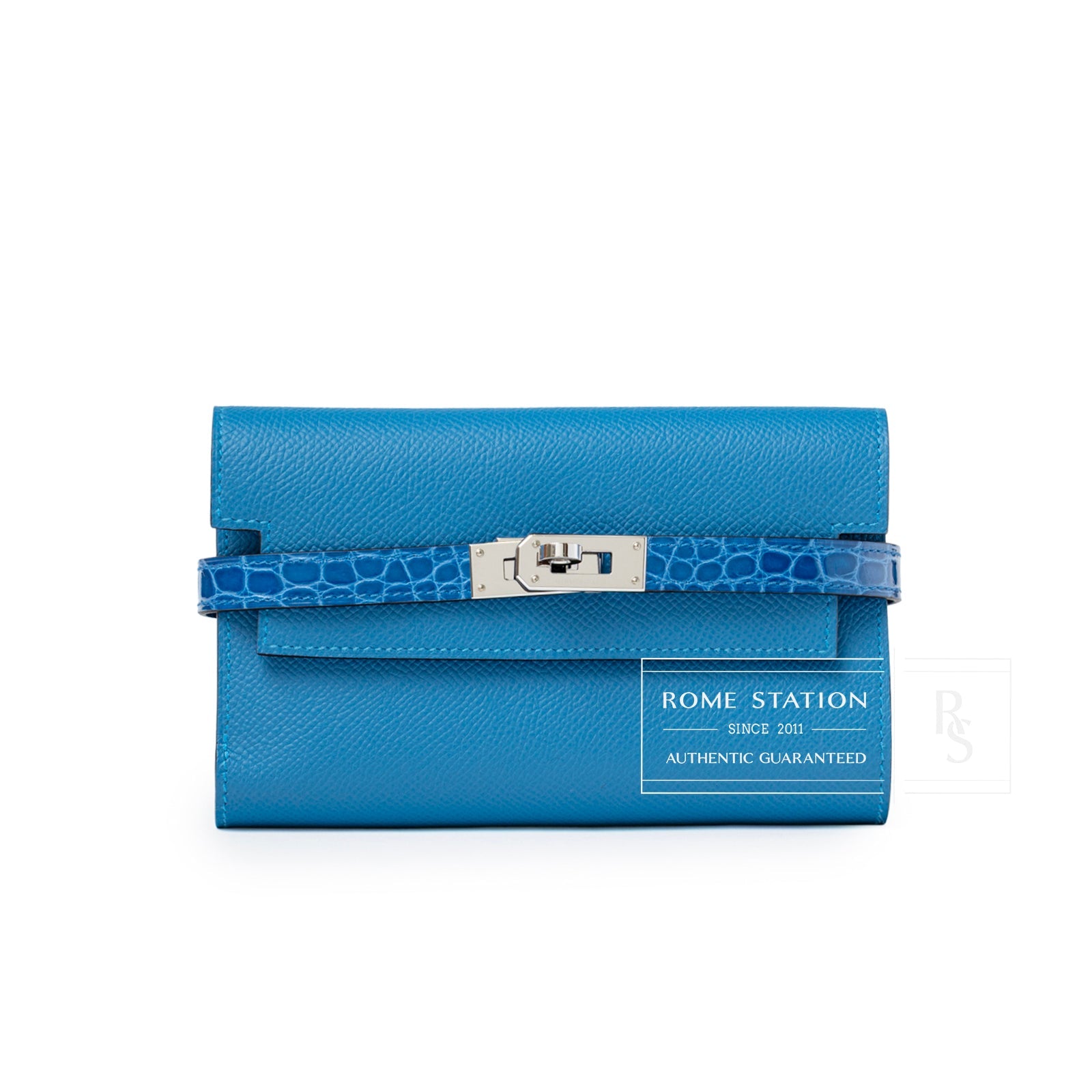 Hermès Kelly Depliant Medium Wallet Touch Mykonos/Blue Zellige Shiny Alligator/Epsom Palladium Hardware