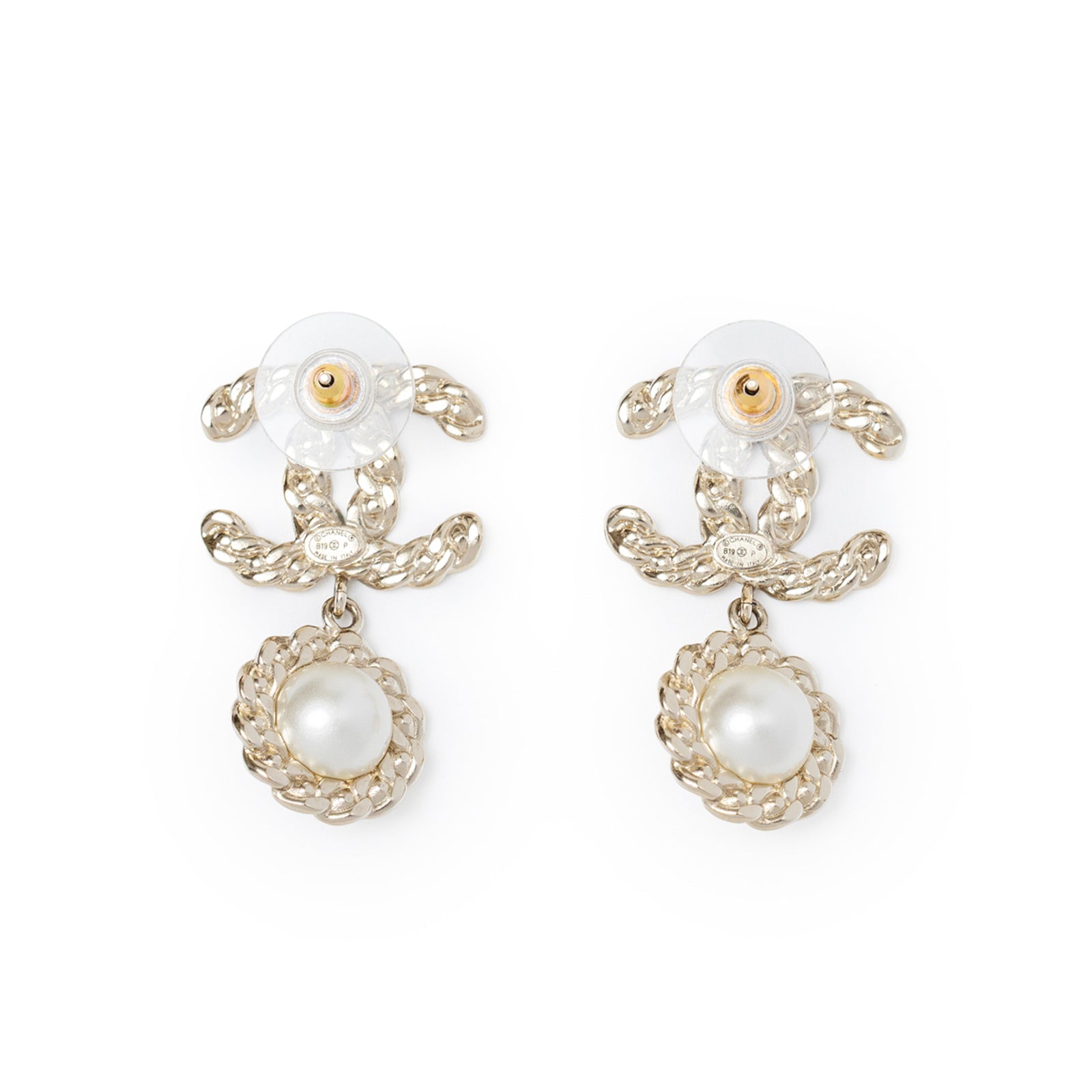 Chanel Crystal Pearl/Light Gold CC Drop Earring