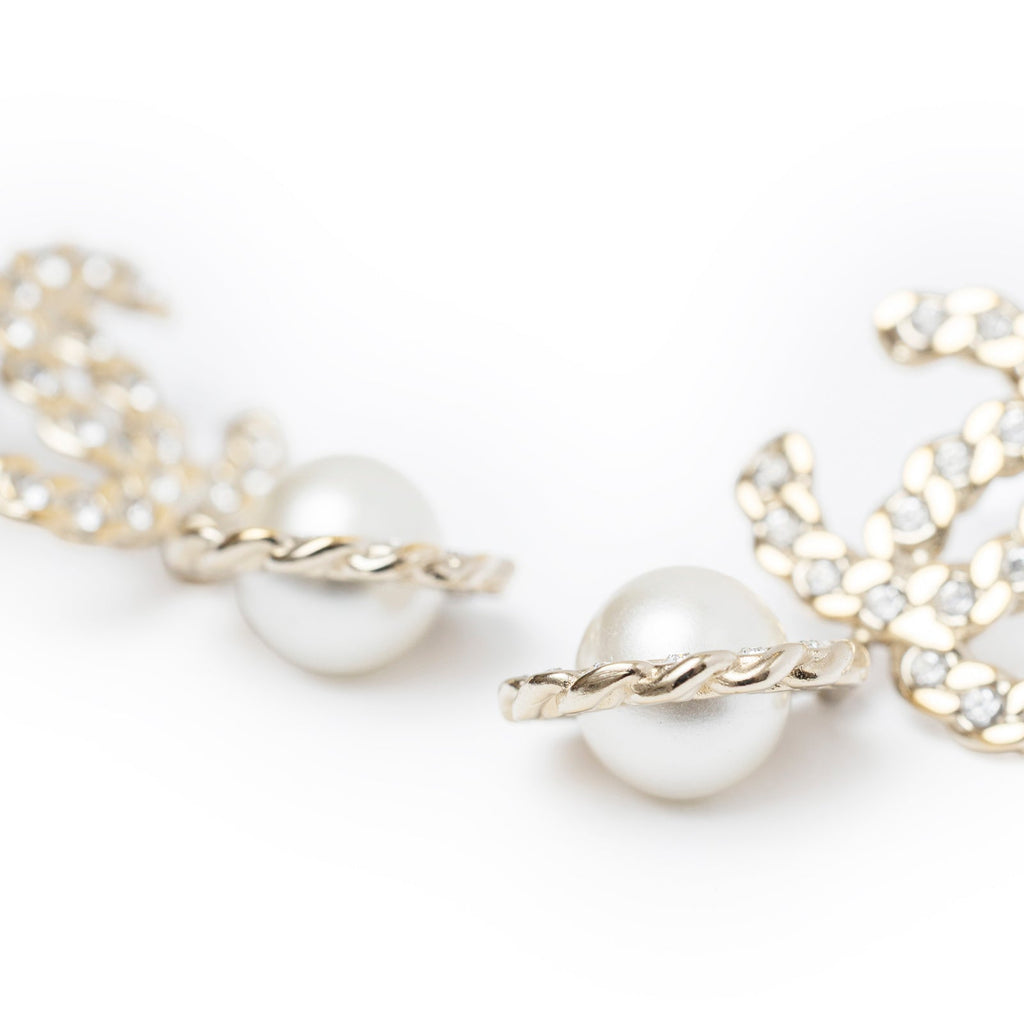 Chanel Crystal Pearl/Light Gold CC Drop Earring