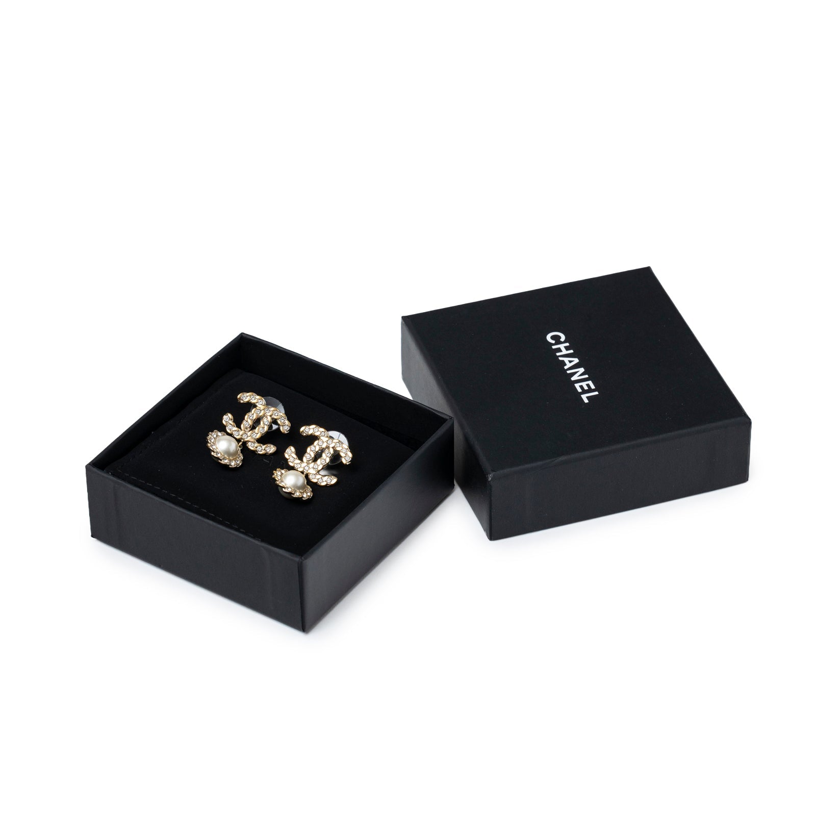Chanel Crystal Pearl/Light Gold CC Drop Earring