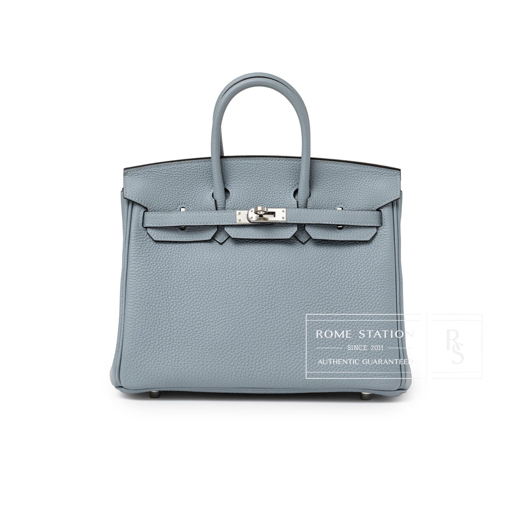 Hermès Birkin 25 Blue Lin Verso Beige De Weimar Togo Palladium Hardware