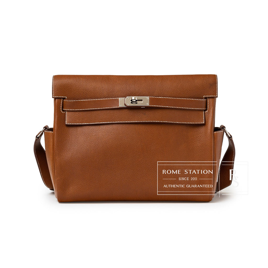 Hermès Kelly Messenger GM Fauve Barenia Faubourg Palladium Hardware