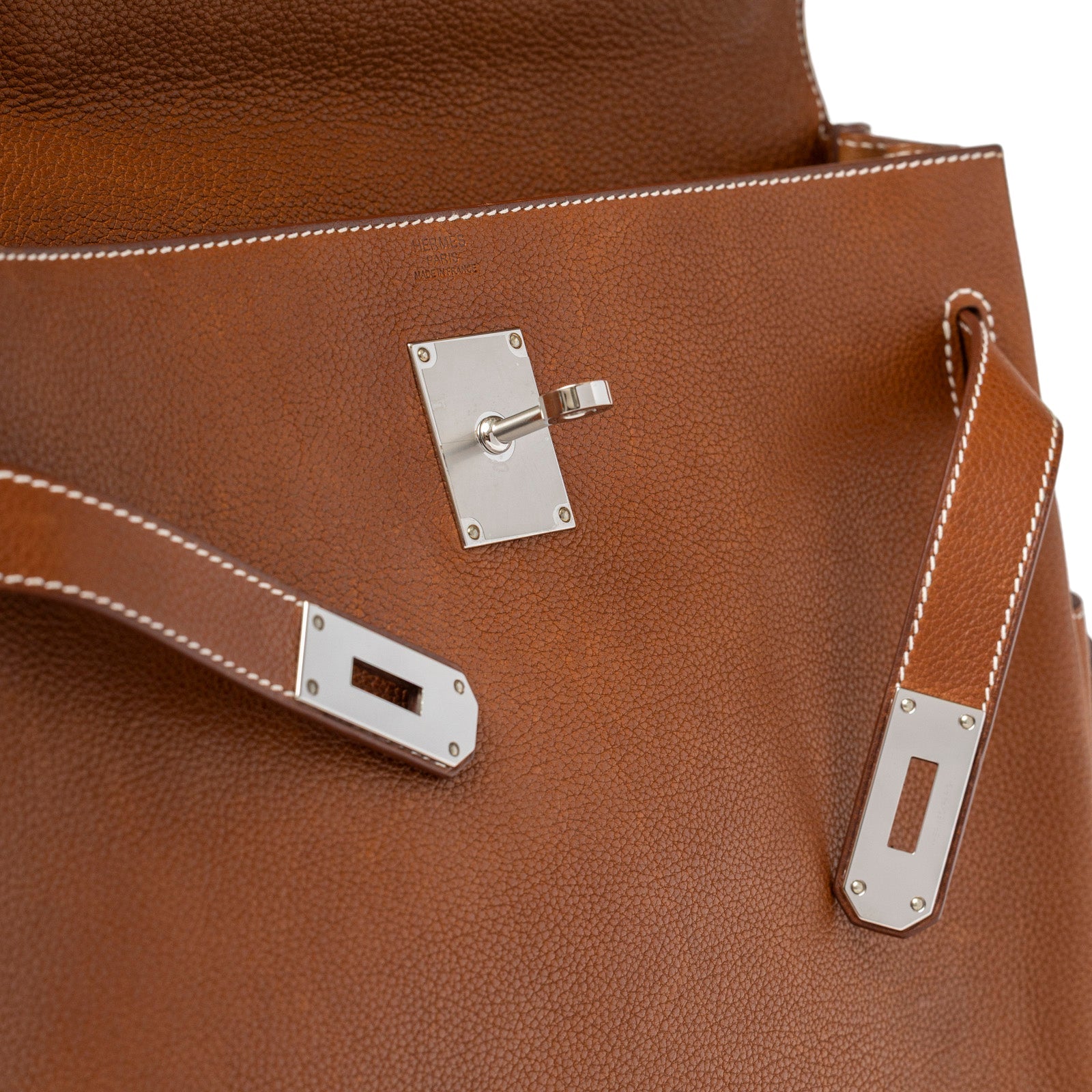 Hermès Kelly Messenger GM Fauve Barenia Faubourg Palladium Hardware