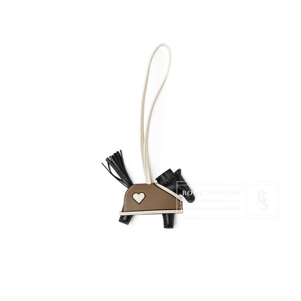 Hermès Rodeo Robeo Coeur Charm PM Etoupe/Black/Craie Milo Lambskin