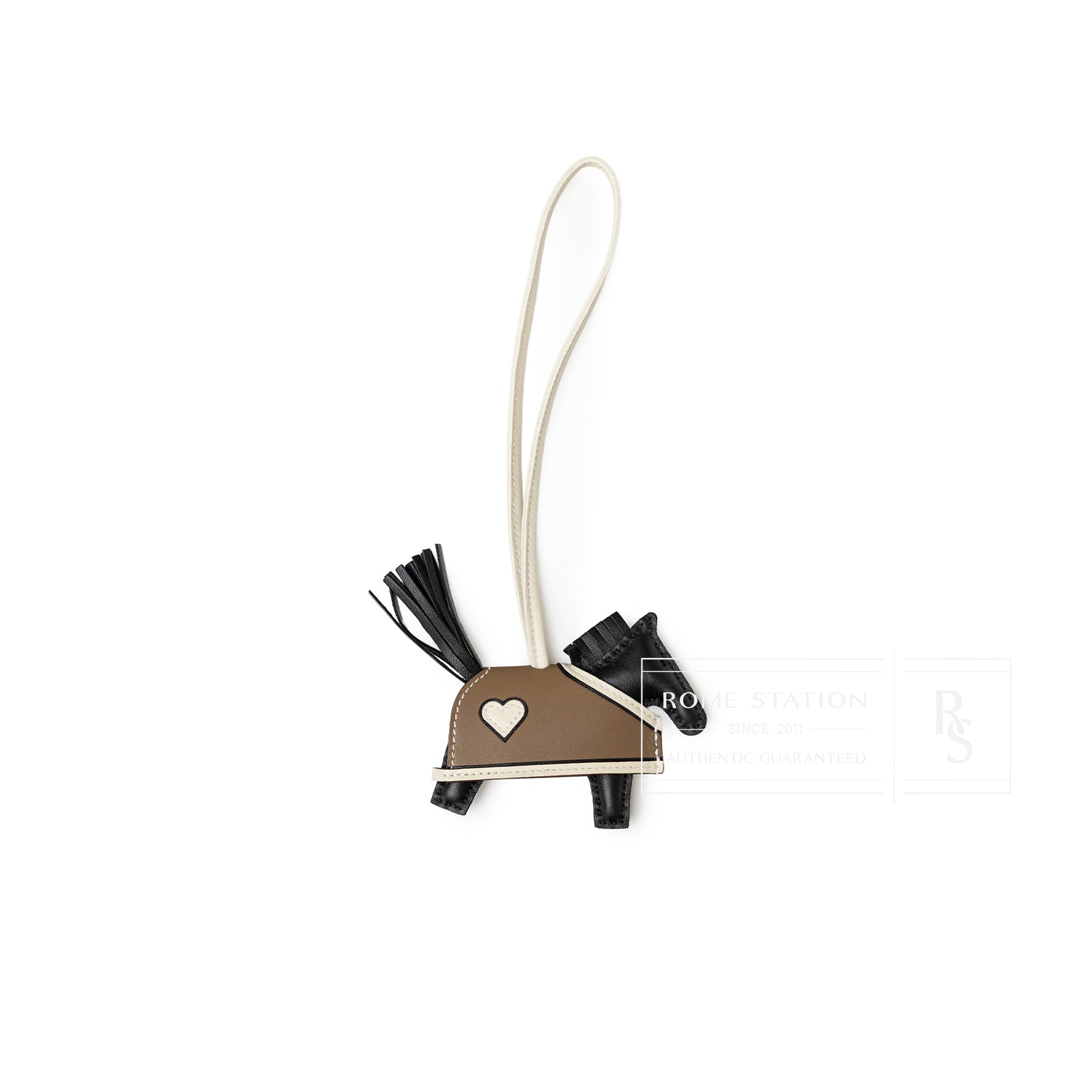 Hermès Rodeo Robeo Coeur Charm PM Etoupe/Black/Craie Milo Lambskin