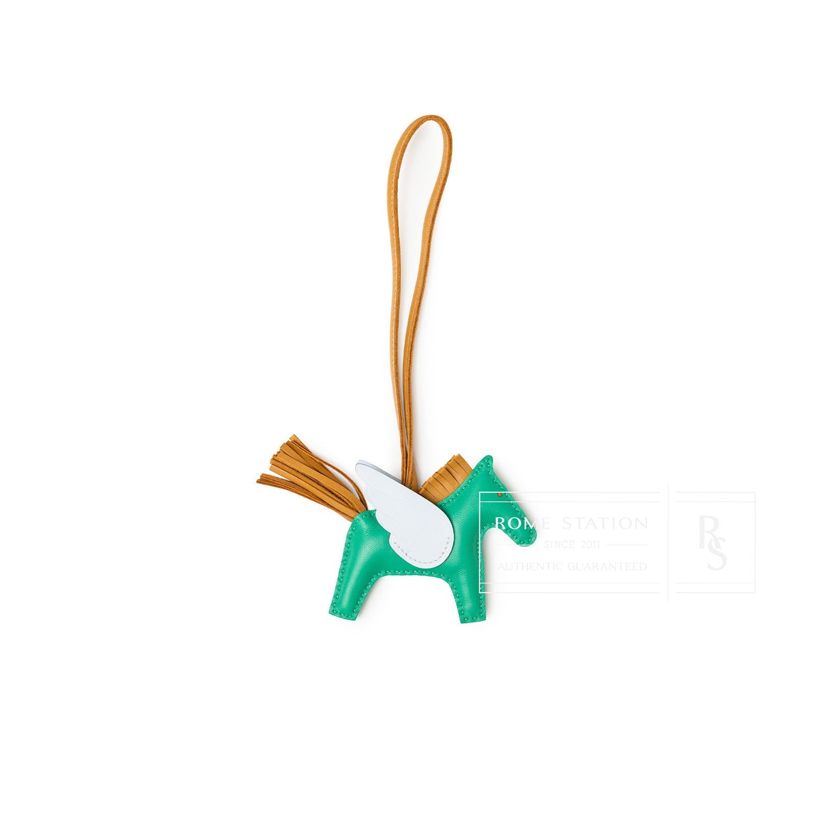 Hermès Pegase Rodeo Bag Charm PM Menthe/Sesame/Blue Brume Milo Lambskin