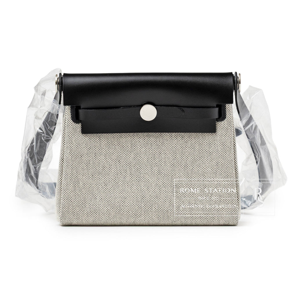 Hermès Mini Herbag Zip 20 Ecru/Black Toile and Vache Hunter Palladium Hardware